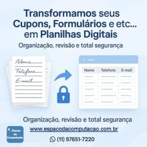 Transformamos seus Cupons, Fichas, Formulários em Planilhas Digitais